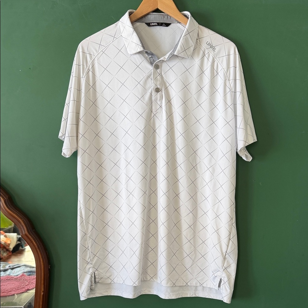 UNRL Precision Polo Mens L Grey & White Golf Summer Performance